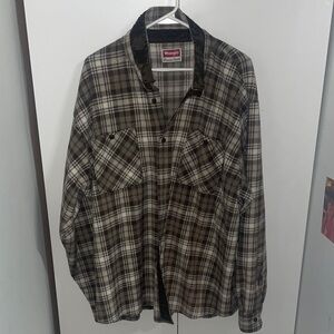 Retro 2X Wrangler Brown and Cream Checkered Fleece/Flannel Lightweight Shirt